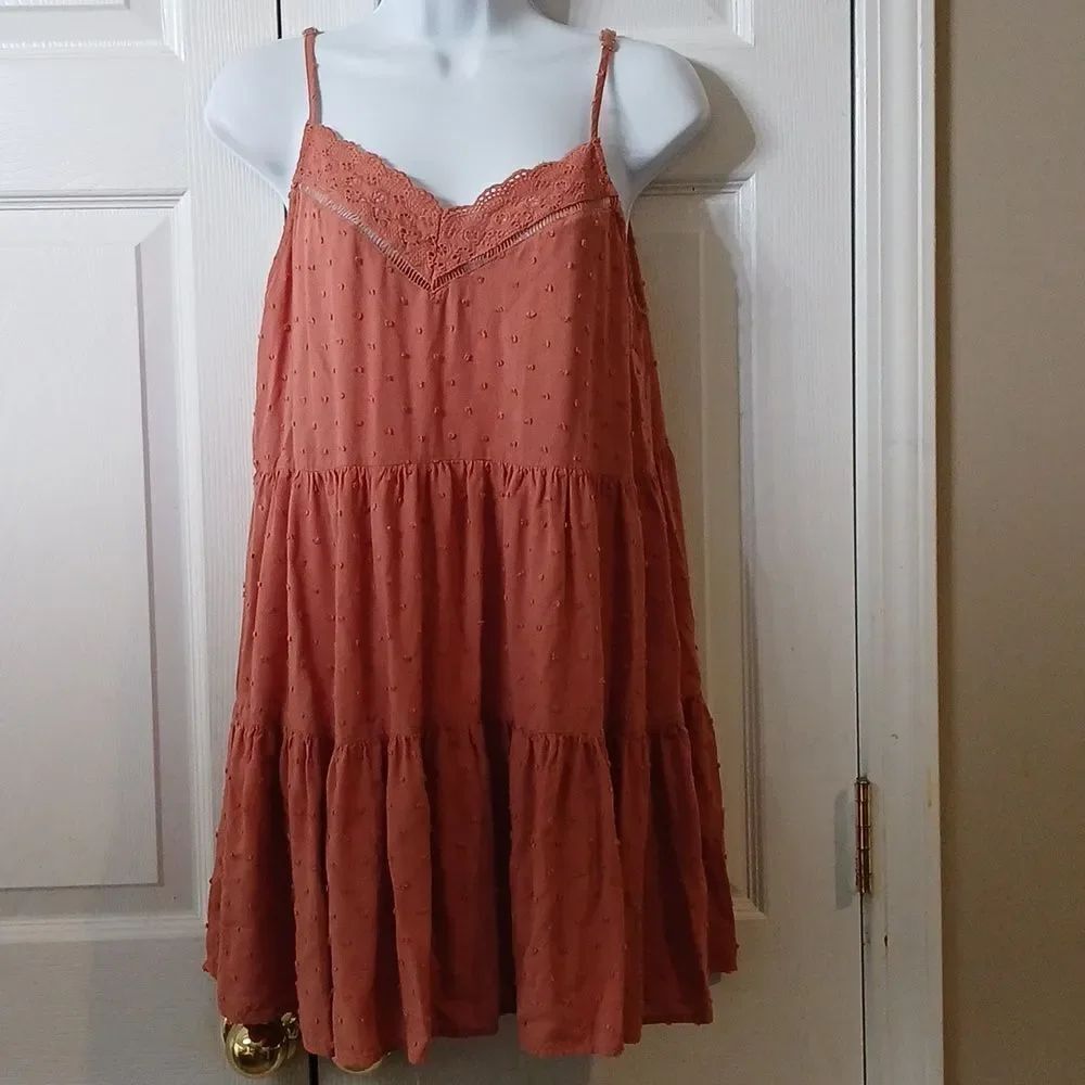Sweet Wanderer spaghetti strap rustic brown boho mini babydoll dress Sz M EUC